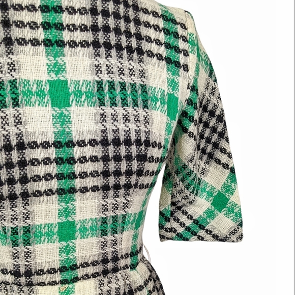 1950s/1960s Cocktail Wiggle Dress XS Vintage Petite Green Retro Tweed Wool - Picture 3 of 7